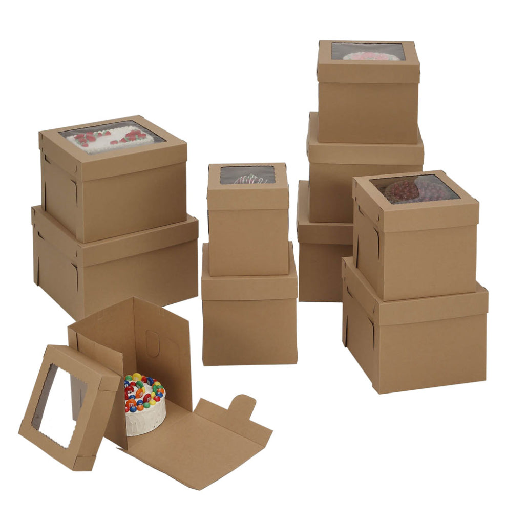 PLAIN KRAFT/KRAFT CAKE BOXES W/WINDOW (E-FLUTE, 8" DEEP)