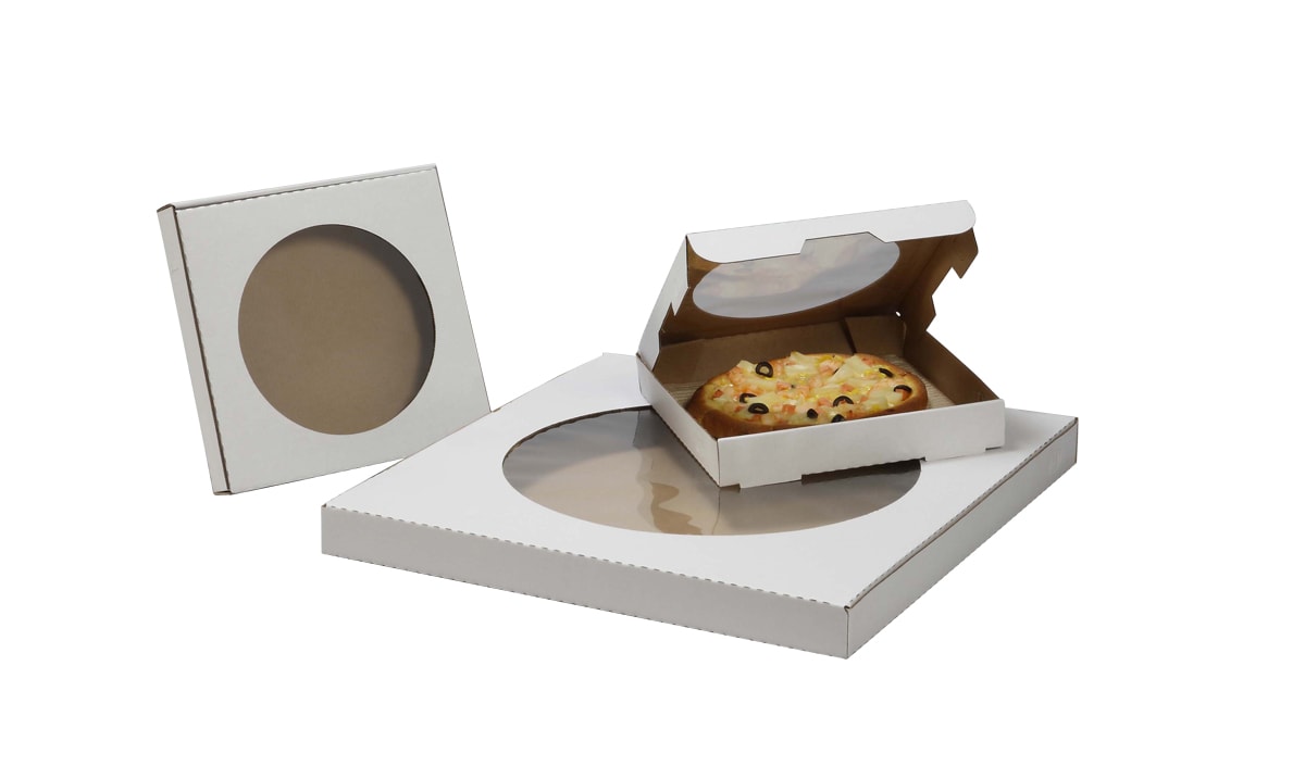 PLAIN WHITE/KRAFT WINDOW PIZZA BOXES (E-FLUTE, 1.5" DEEP)