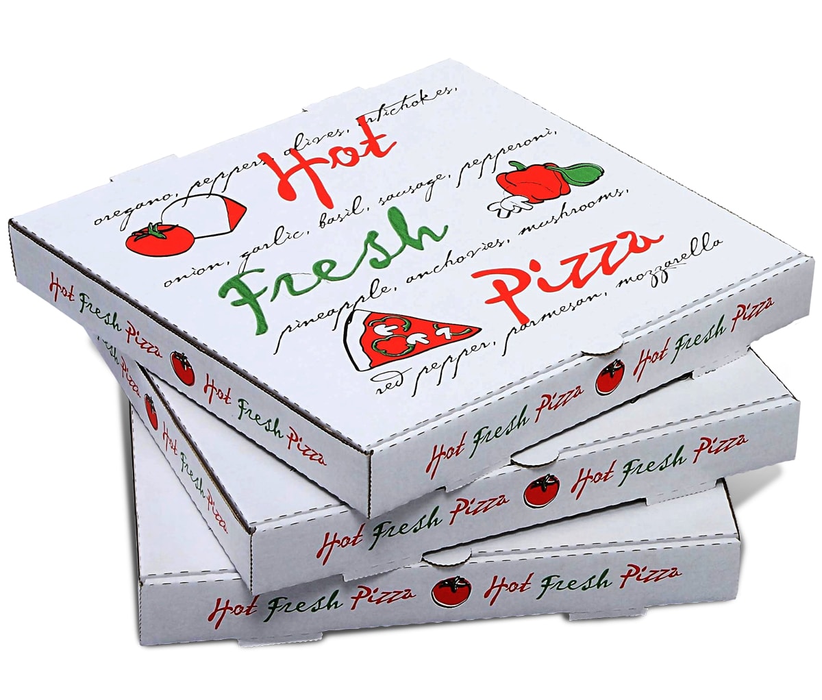 HOT FRESH WHITE/KRAFT PIZZA BOXES (C-FLUTE, 2" DEEP)