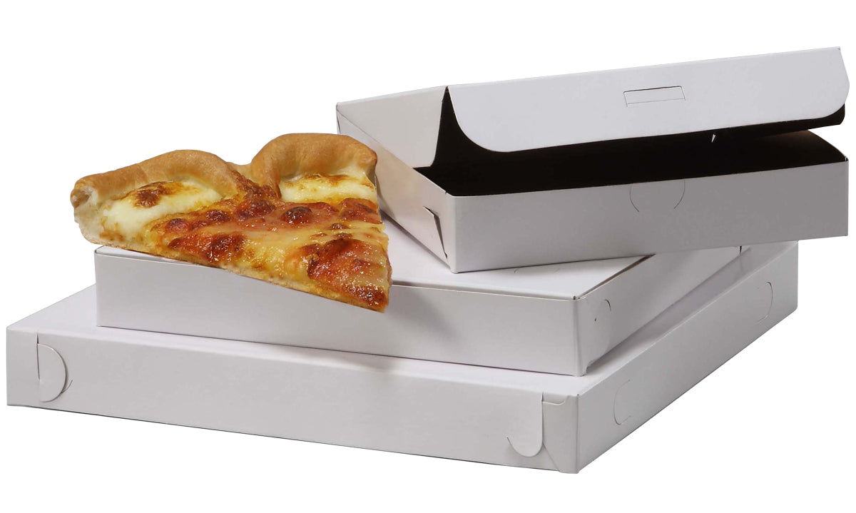 PLAIN WHITE/KRAFT CHIPBOARD/CLAY COATED PIZZA BOXES (1-1/2" DEEP)